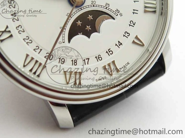 0311 MultiPurpose Villeret 6654 SS Complicated Function OMF 1:1 Best Edition White Dial on Black Leather Strap A6654 V 7901